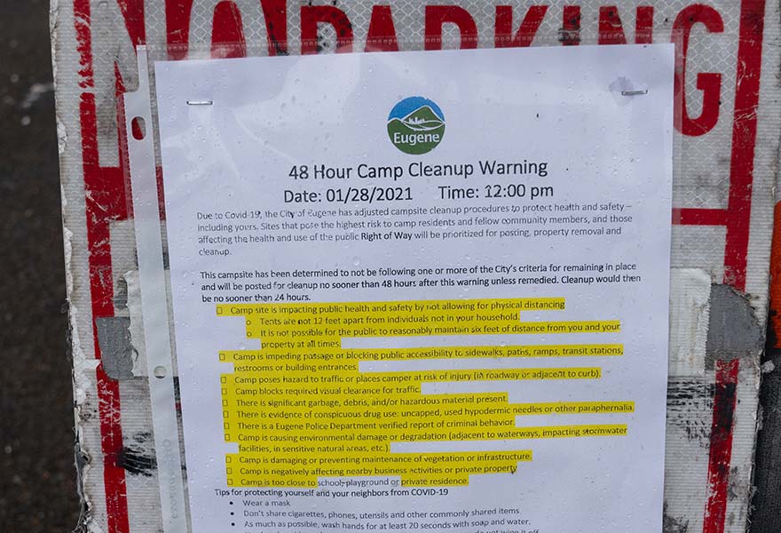 City Unhoused Camp Notice