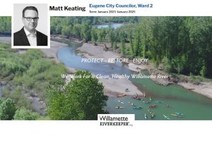 During his Ward Two update to the neighborhood, Matt Keating discussed his float trip with the Willamette Riverkeepers.