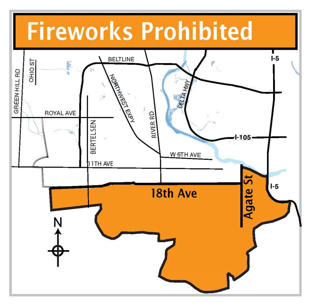 Fireworks are prohibited south of 18th or east of Agate.