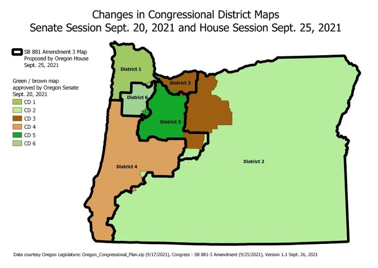 With a Sept. 27 deadline looming, the Oregon House considered a new map that significantly changed Congressional Districts 3 and 5.