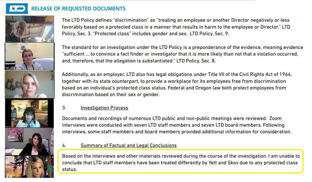 The LTD Board of Directors voted to release an internal investigative report into gender discrimination.
