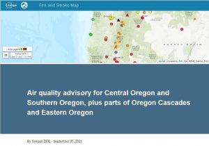 An air quality alert is in effect for Lane County for Tuesday, Sept. 7, 2021 through Thursday, Sept. 9, 2021.