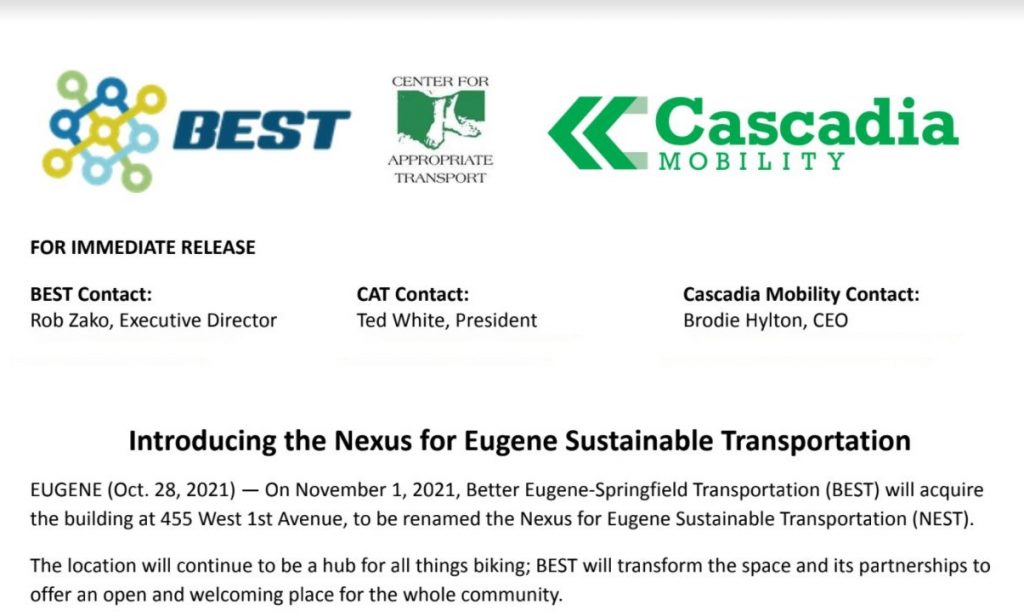 The building at 455 West 1st Avenue will be the Nexus for Eugene Sustainable Transportation.