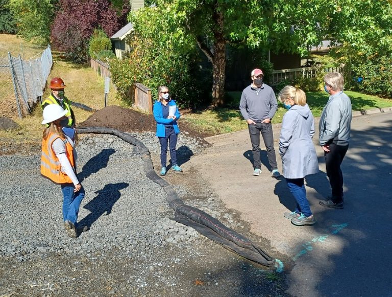 EWEB project staff and the blasting contractor meet with neighbors Sept. 20, 2021.