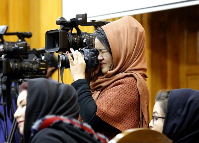 UNAMA/Fardin Waezi Journalists at an event in Kabul, to mark the Afghan National Journalists Day (March 2019), in support of media freedom and solidarity with journalists in Afghanistan.