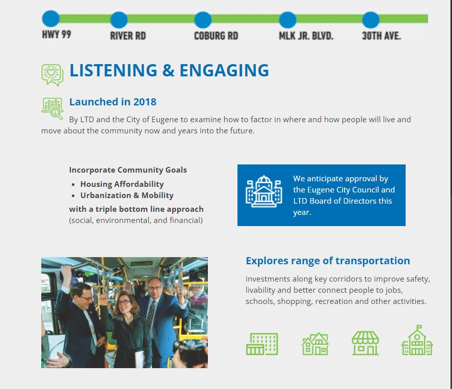 Staff from tStaff from the City of Eugene and LTD will present technical recommendations this month on the MovingAhead project. he City of Eugene and LTD will present technical analysis and recommendations this month for the MovingAhead project.