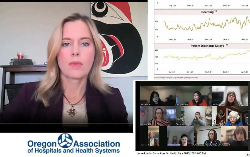 Becky Hultberg and Andi Easton of OAHHS outlined the Omicron variant's impact on Oregon hospitals, and endorsed a legislative package coming up during the short session.