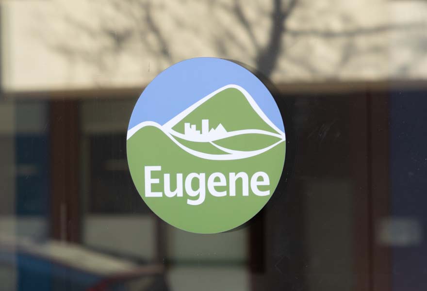 City of Eugene Logo on a Window
