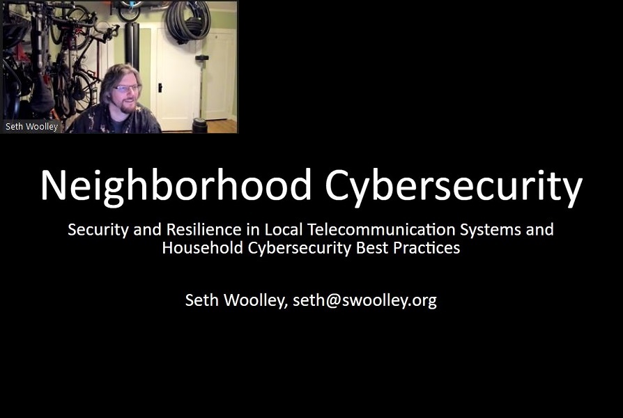 Progressive activist Seth Woolley offered tips on securing home computer networks during the March 17, 2022 ENPN meeting.