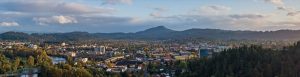 Champtey (Rattlesnake Butte) rises in the distance above Southeast Eugene, Oregon.